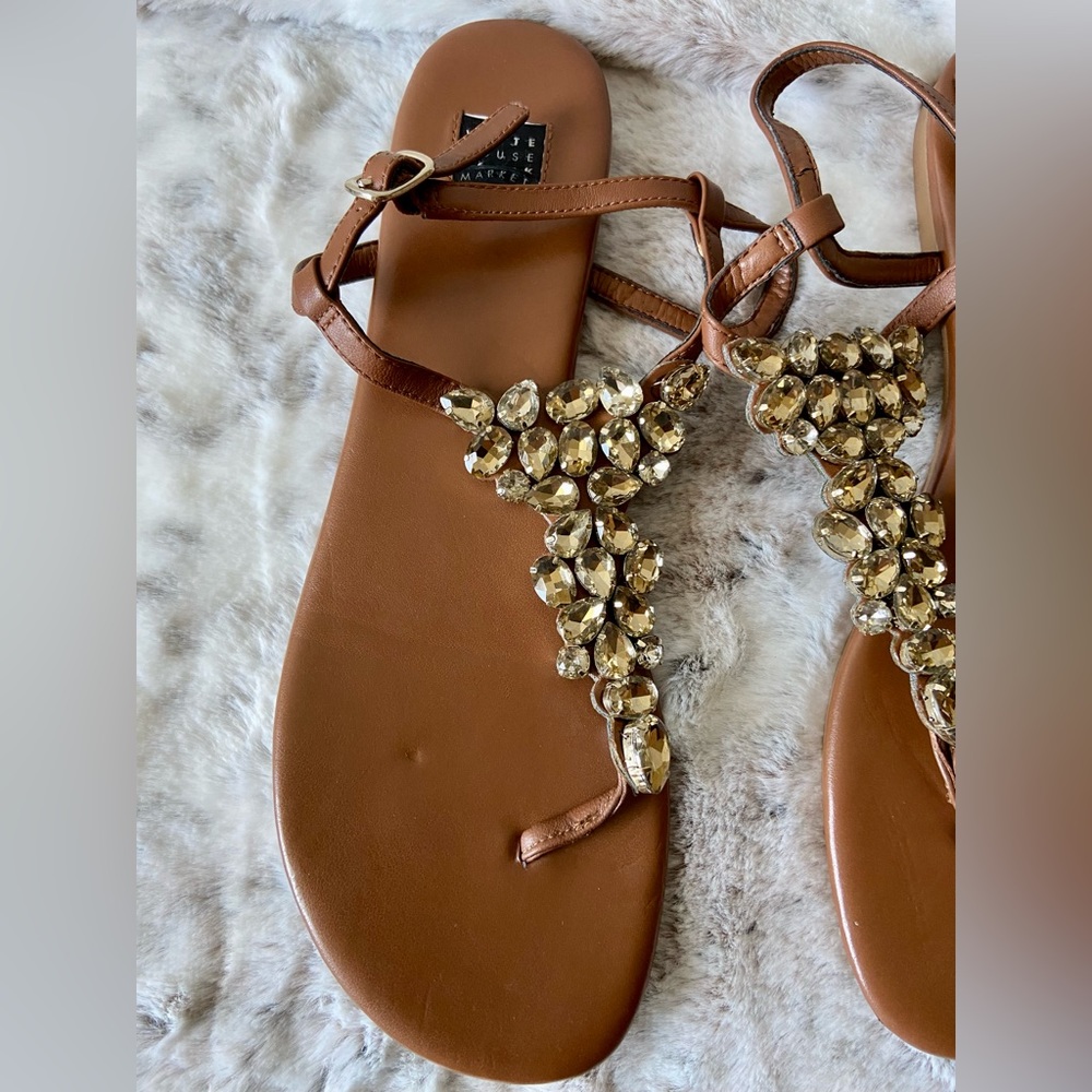 White House Black Market Jeweled tan sandals, soft yellow and white jewel,size10 - Picture 3 of 5
